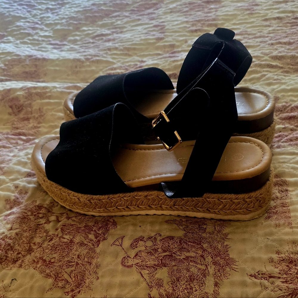 Black Braided Detail Espadrille Platform Size 8